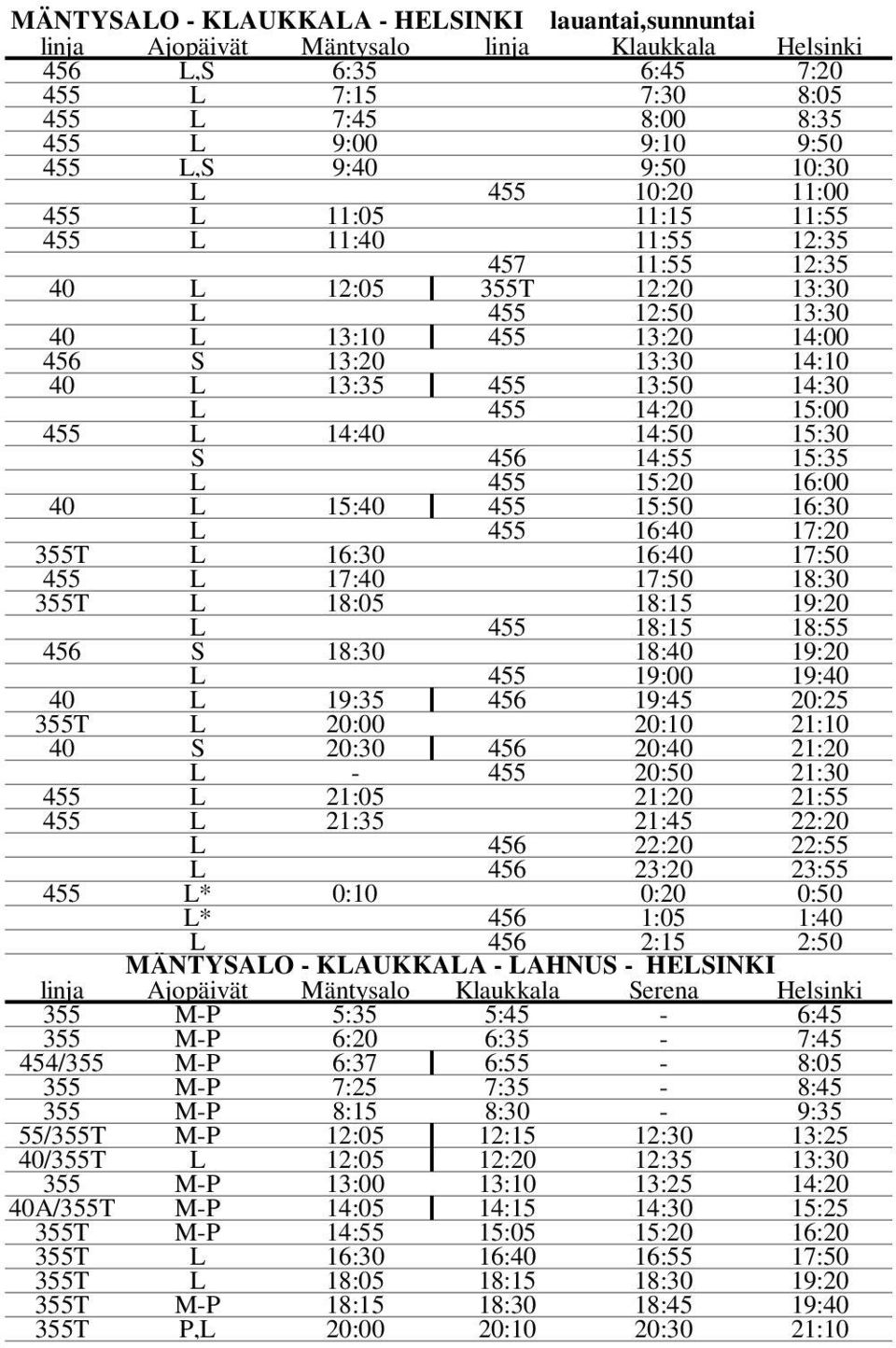 13:35 455 13:50 14:30 L 455 14:20 15:00 455 L 14:40 14:50 15:30 S 456 14:55 15:35 L 455 15:20 16:00 40 L 15:40 455 15:50 16:30 L 455 16:40 17:20 355T L 16:30 16:40 17:50 455 L 17:40 17:50 18:30 355T