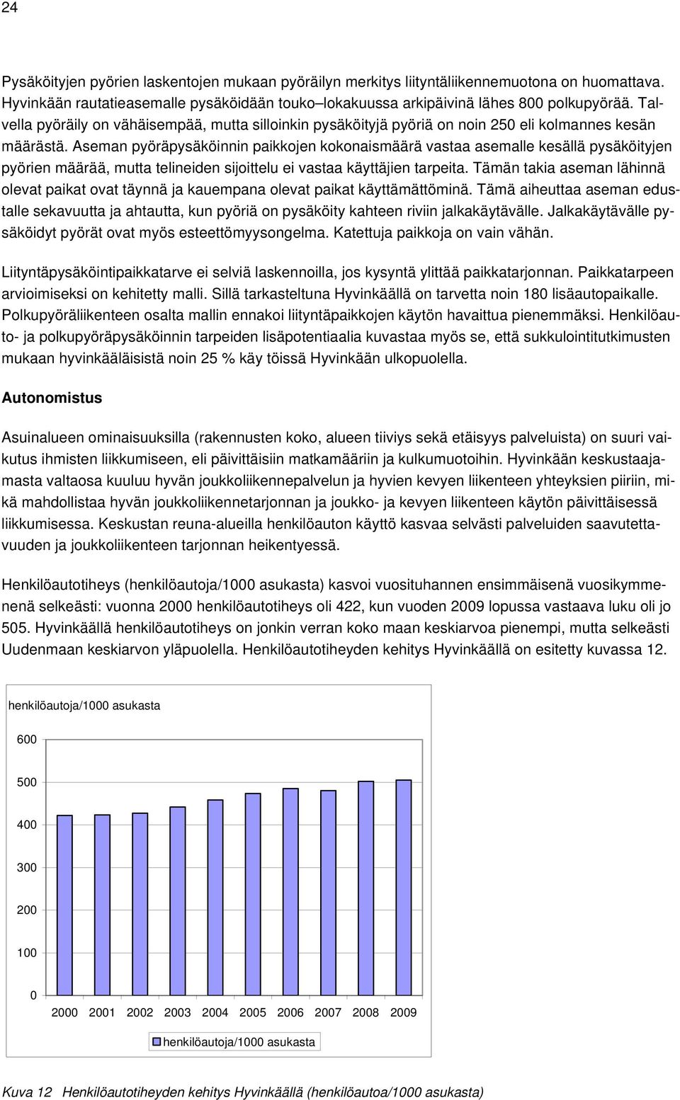 Aseman pyöräpysäköinnin paikkojen kokonaismäärä vastaa asemalle kesällä pysäköityjen pyörien määrää, mutta telineiden sijoittelu ei vastaa käyttäjien tarpeita.