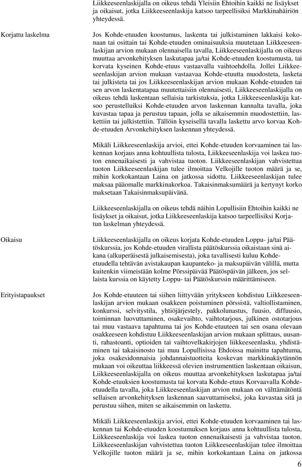 tavalla, Liikkeeseenlaskijalla on oikeus muuttaa arvonkehityksen laskutapaa ja/tai Kohde-etuuden koostumusta, tai korvata kyseinen Kohde-etuus vastaavalla vaihtoehdolla.