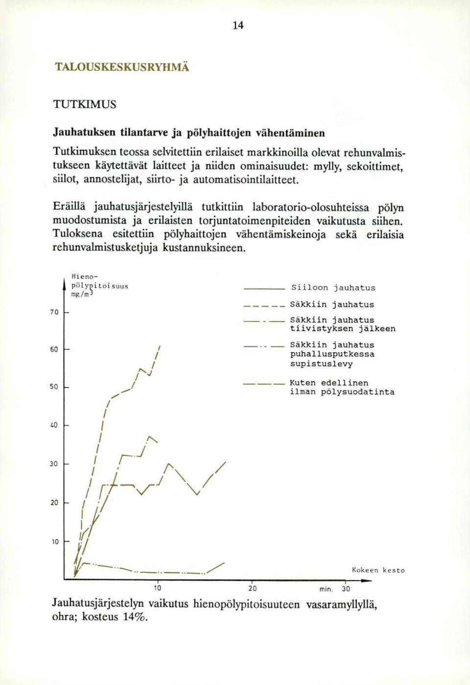 Eräillä jauhatusjärjestelyillä tutkittiin laboratorio-olosuhteissa pölyn muodostumista ja erilaisten torjuntatoimenpiteiden vaikutusta siihen.