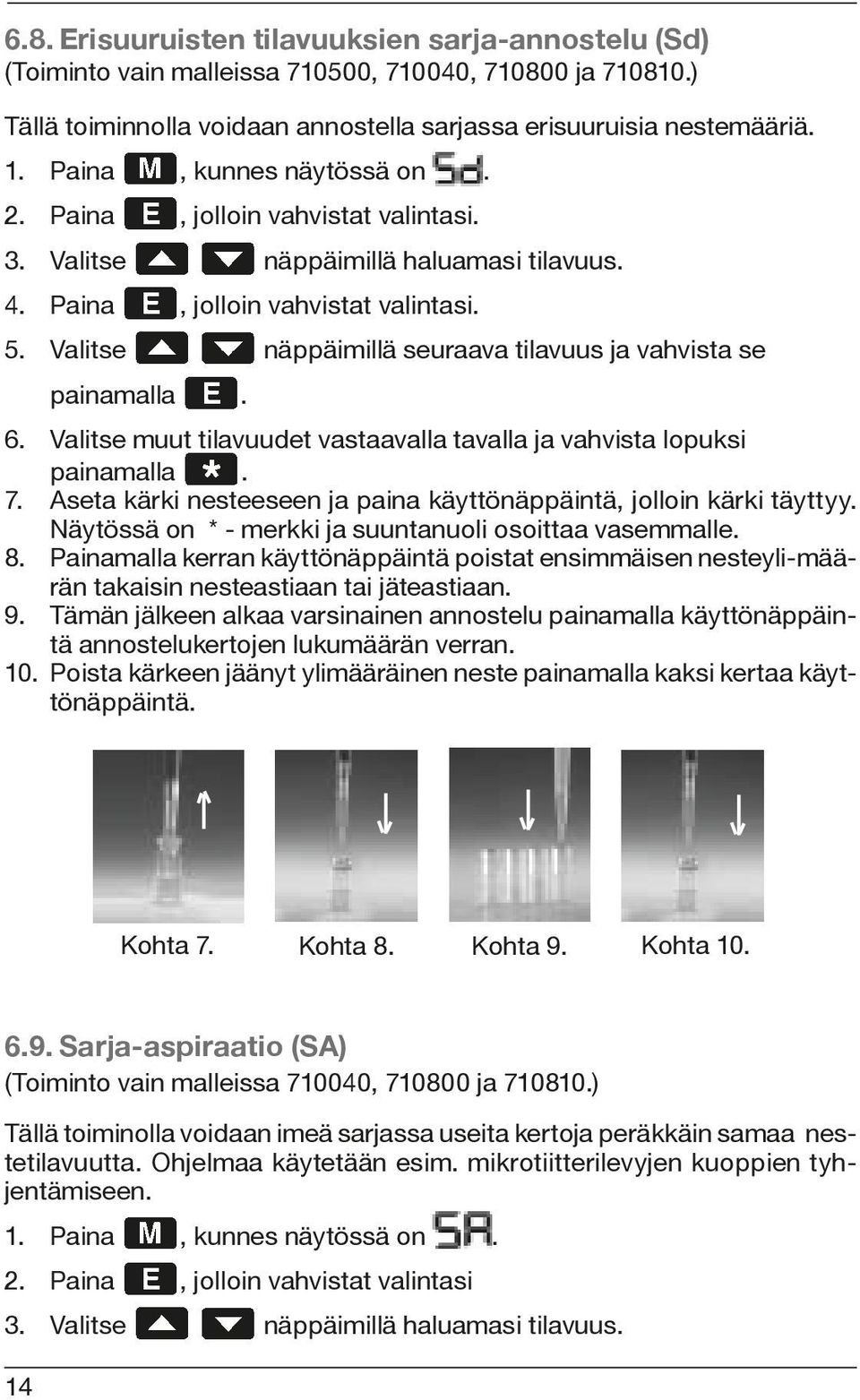 Valitse näppäimillä seuraava tilavuus ja vahvista se painamalla. 6. Valitse muut tilavuudet vastaavalla tavalla ja vahvista lopuksi painamalla. 7.