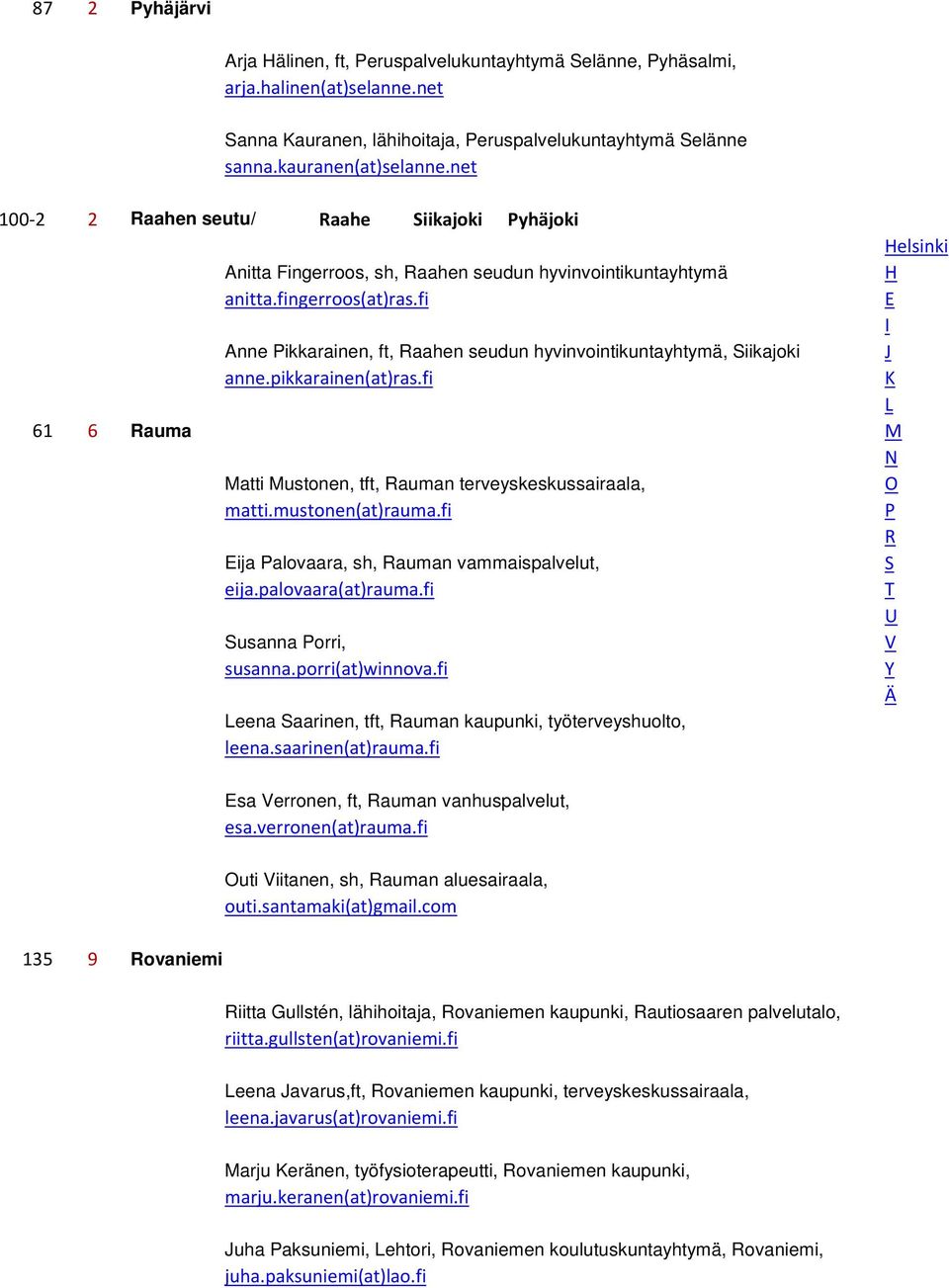 fi Anne ikkarainen, ft, aahen seudun hyvinvointikuntayhtymä, iikajoki anne.pikkarainen(at)ras.fi 61 6 auma atti ustonen, tft, auman terveyskeskussairaala, matti.mustonen(at)rauma.