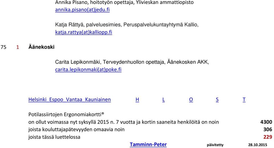 fi 75 1 änekoski Carita epikonmäki, erveydenhuollon opettaja, änekosken A, carita.lepikonmaki(at)poke.