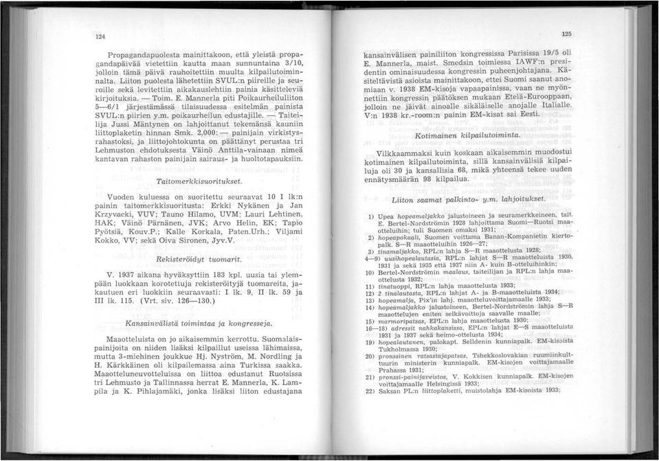 Mannerla piti Poikaurheiluliiton 5-6/1 järjestämässä tilaisuudessa esitelmän painista SVUL:n piirien y.m. poikaurheilun edustajille.