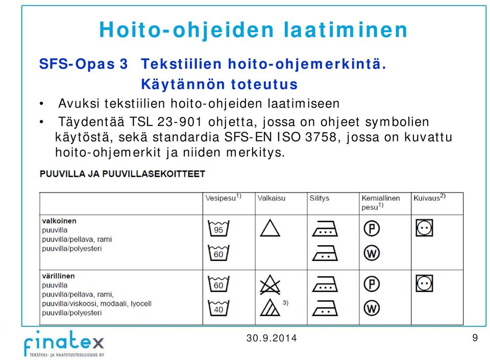 TSL 23-901 ohjetta, jossa on ohjeet symbolien käytöstä, sekä standardia