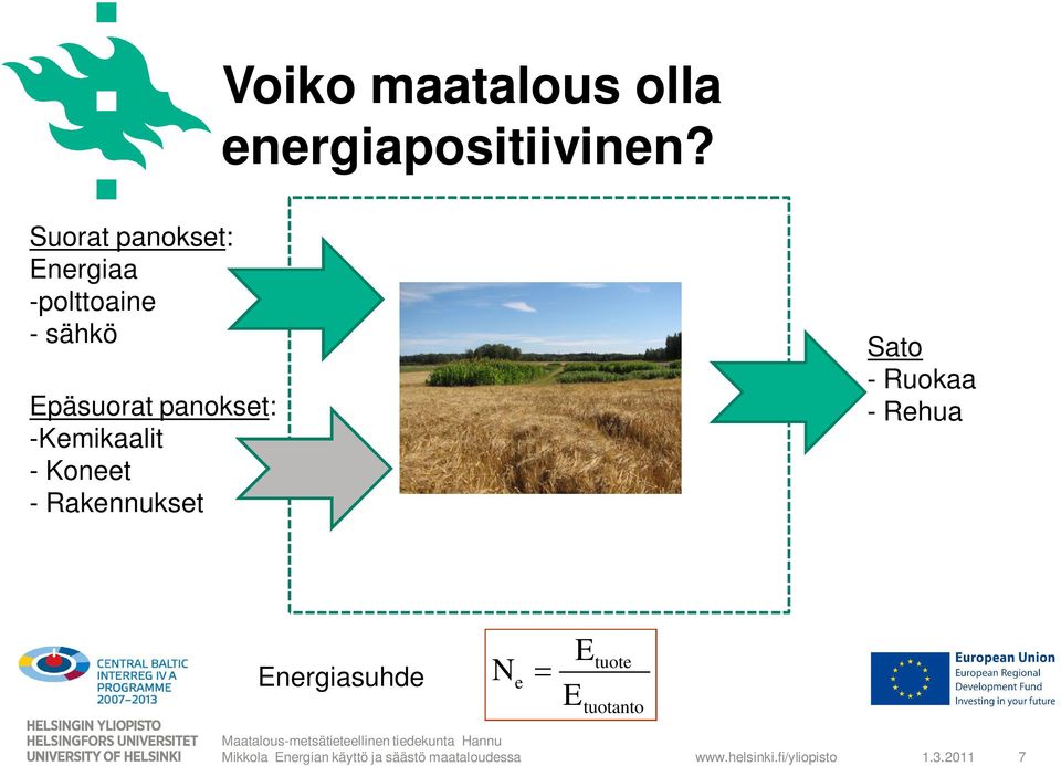 -Kemikaalit - Koneet - Rakennukset Sato - Ruokaa - Rehua Energiasuhde N e E