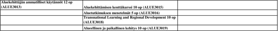 menetelmät 5 op (ALUE3016) Transnational Learning and Regional