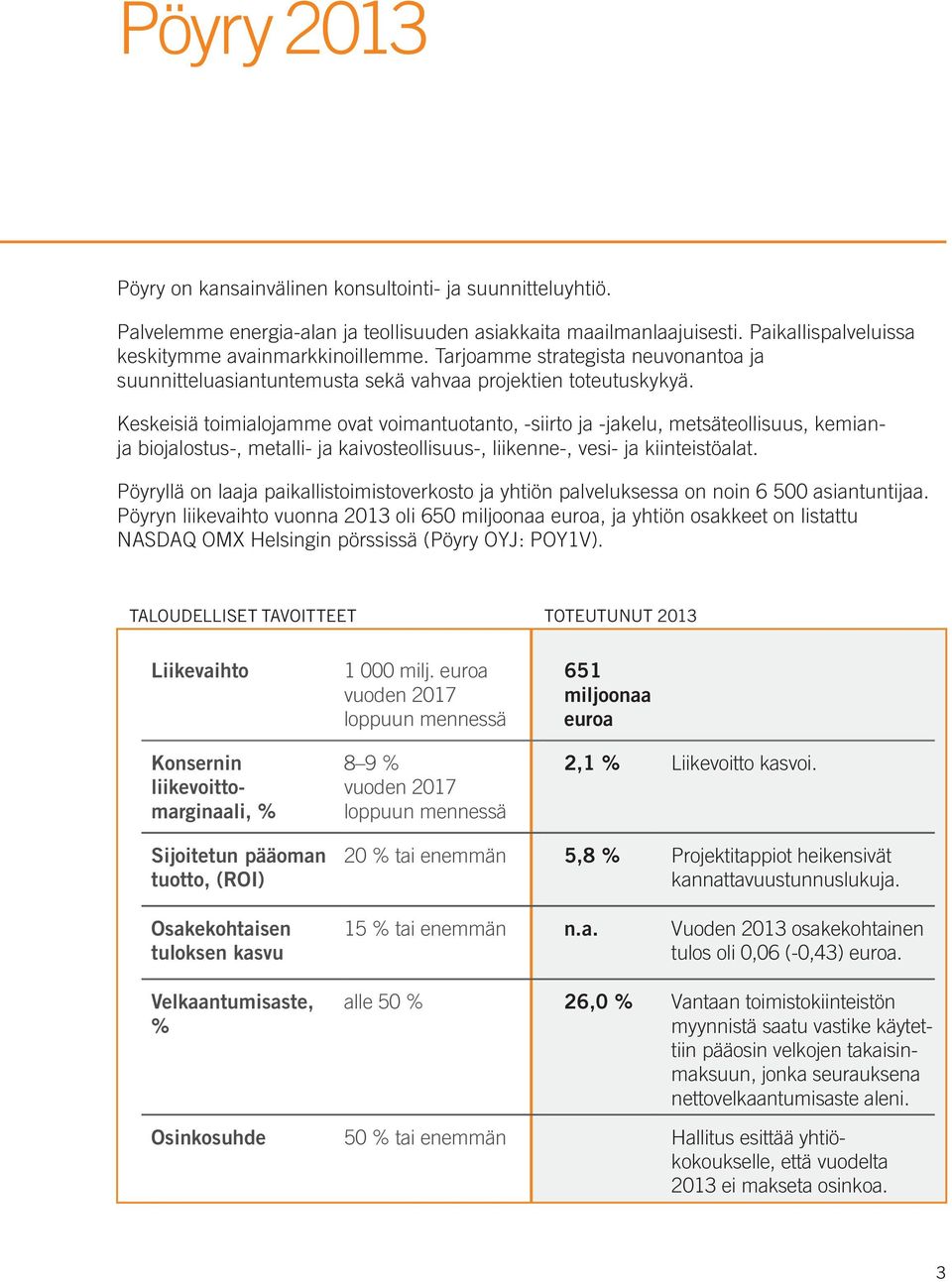 Keskeisiä toimialojamme ovat voimantuotanto, -siirto ja -jakelu, metsäteollisuus, kemianja biojalostus-, metalli- ja kaivosteollisuus-, liikenne-, vesi- ja kiinteistöalat.