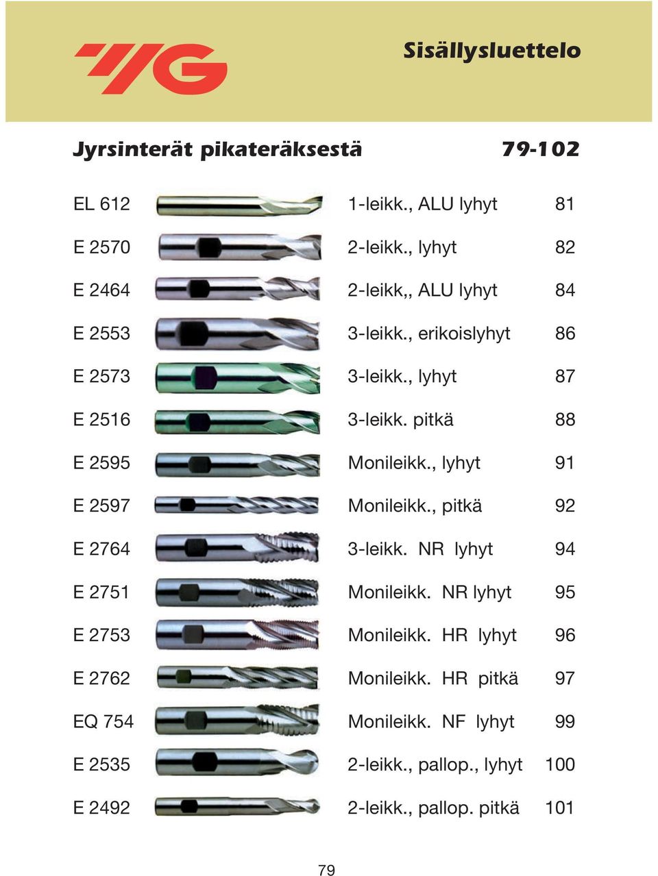 pitkä 88 E 2595 Monieikk., yhyt 91 E 2597 Monieikk., pitkä 92 E 2764 3-eikk. NR yhyt 94 E 2751 Monieikk.