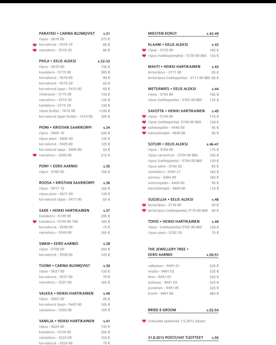 korvakorut - 5505 00 korvakorut tappi - 5405 00 rannekoru - 5305 00 Pony EERO AARNIO riipus - 5760 00 ROOSA KRISTIAN SAARIKORPI riipus - 5617 10 riipus pieni - 5617 00 korvakorut tappi - 5417 00 Sade