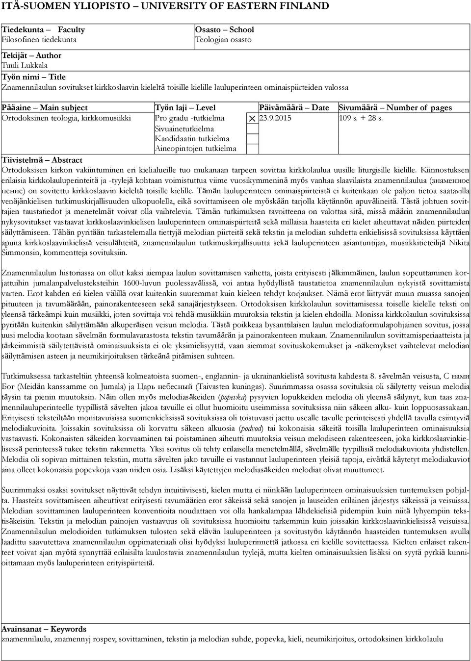 Pro gradu -tutkielma 23.9.2015 109 s. + 28 s.