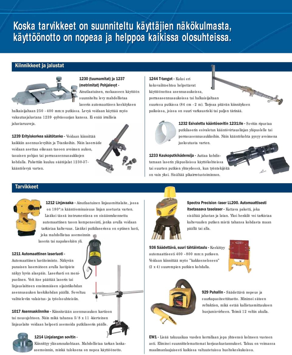 mm:n putkissa. Levyä voidaan käyttää myös vakautusjalustana 1239 -pylvässarjan kanssa. Ei enää irrallisia jalustaruuveja.