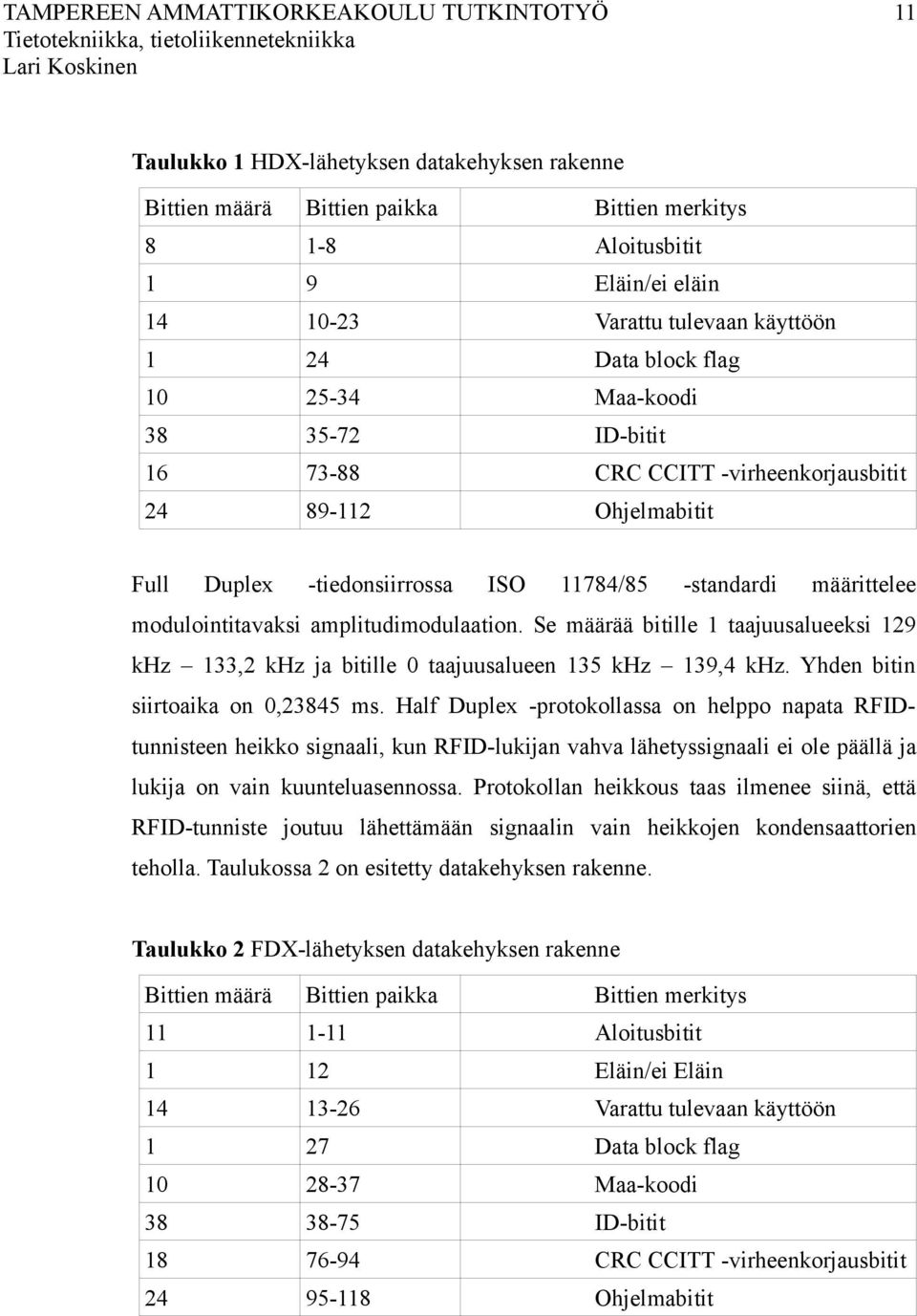 määrittelee modulointitavaksi amplitudimodulaation. Se määrää bitille 1 taajuusalueeksi 129 khz 133,2 khz ja bitille 0 taajuusalueen 135 khz 139,4 khz. Yhden bitin siirtoaika on 0,23845 ms.