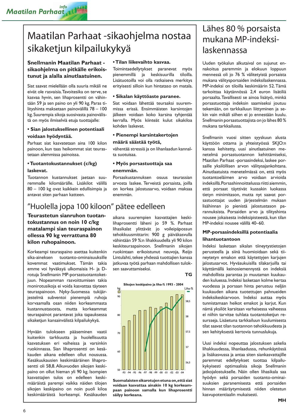 Paras tilityshinta maksetaan painovälillä 78 100 kg. Suurempia sikoja suosivasta painovälistä on myös ilmiselviä etuja tuottajalle: Sian jalostuksellinen potentiaali voidaan hyödyntää.