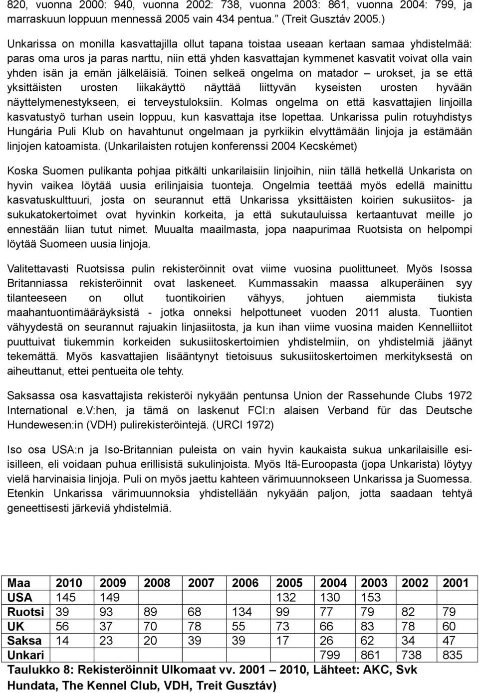ja emän jälkeläisiä. Toinen selkeä ongelma on matador urokset, ja se että yksittäisten urosten liikakäyttö näyttää liittyvän kyseisten urosten hyvään näyttelymenestykseen, ei terveystuloksiin.