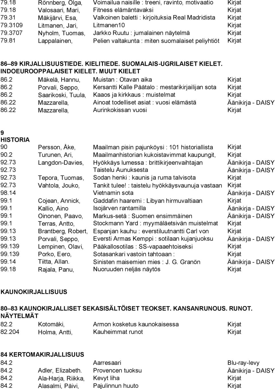 81 Lappalainen, Pelien valtakunta : miten suomalaiset peliyhtiöt Kirjat 86 89 KIRJALLISUUSTIEDE. KIELITIEDE. SUOMALAIS-UGRILAISET KIELET. INDOEUROOPPALAISET KIELET. MUUT KIELET 86.