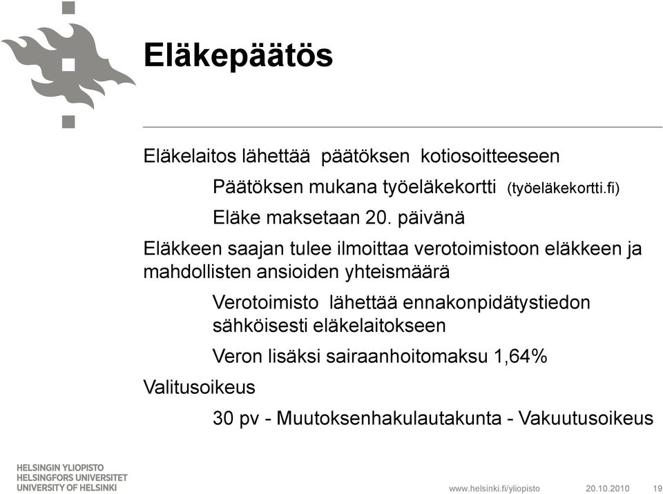 päivänä Eläkkeen saajan tulee ilmoittaa verotoimistoon eläkkeen ja mahdollisten ansioiden yhteismäärä