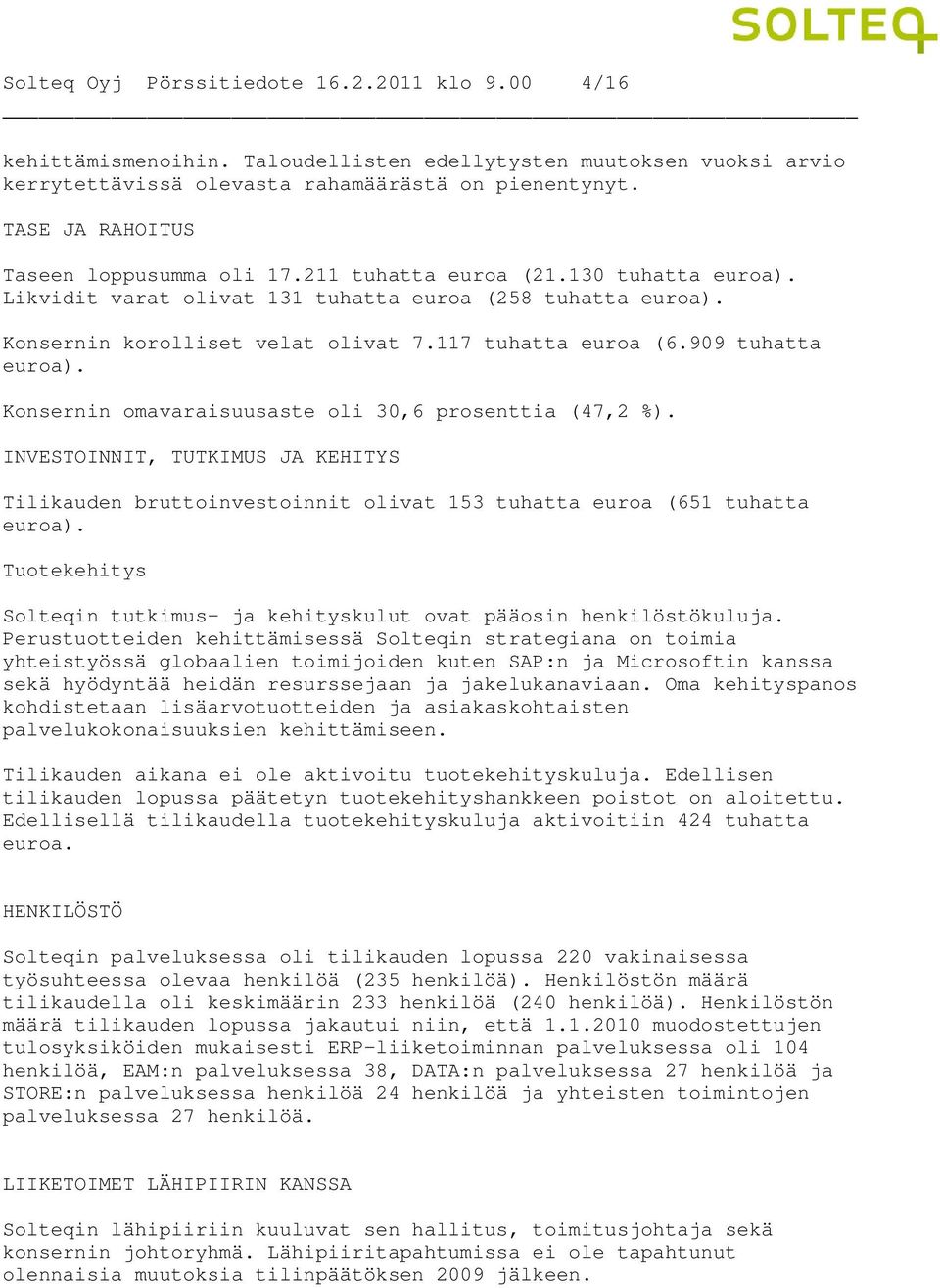 117 tuhatta euroa (6.909 tuhatta euroa). Konsernin omavaraisuusaste oli 30,6 prosenttia (47,2 %).