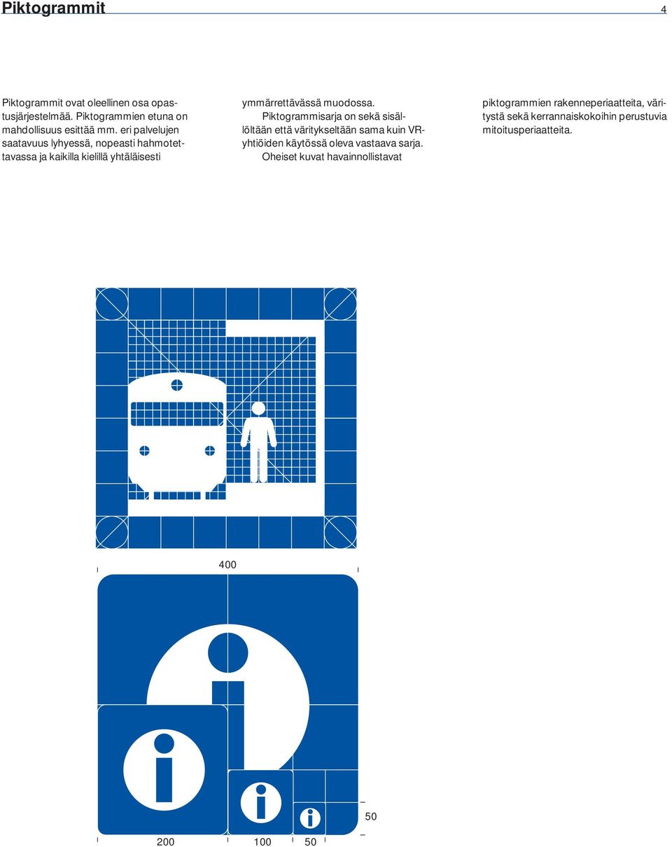 Piktogrammisarja on sekä sisällöltään että väritykseltään sama kuin VRyhtiöiden käytössä oleva vastaava sarja.