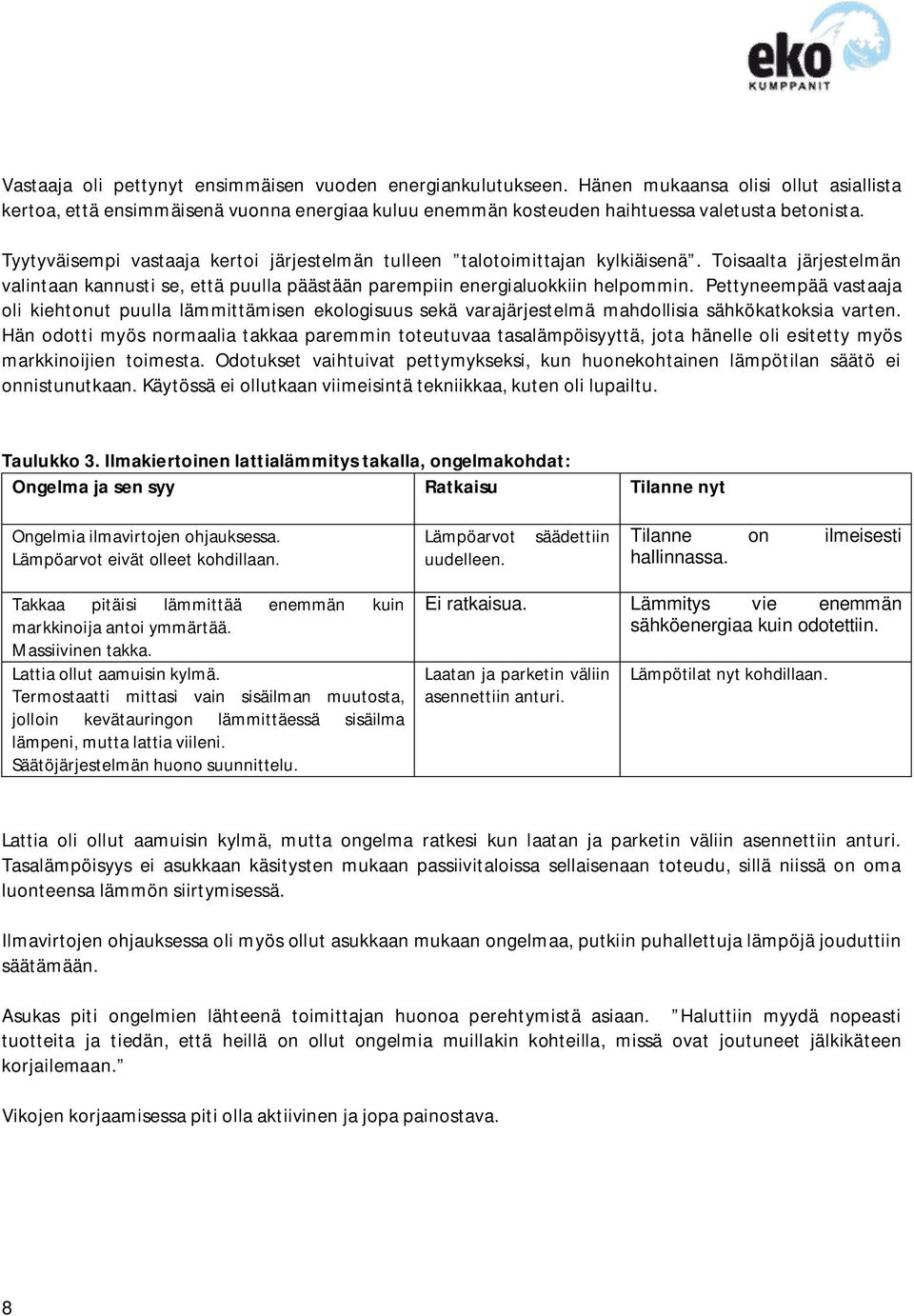 Pettyneempää vastaaja oli kiehtonut puulla lämmittämisen ekologisuus sekä varajärjestelmä mahdollisia sähkökatkoksia varten.