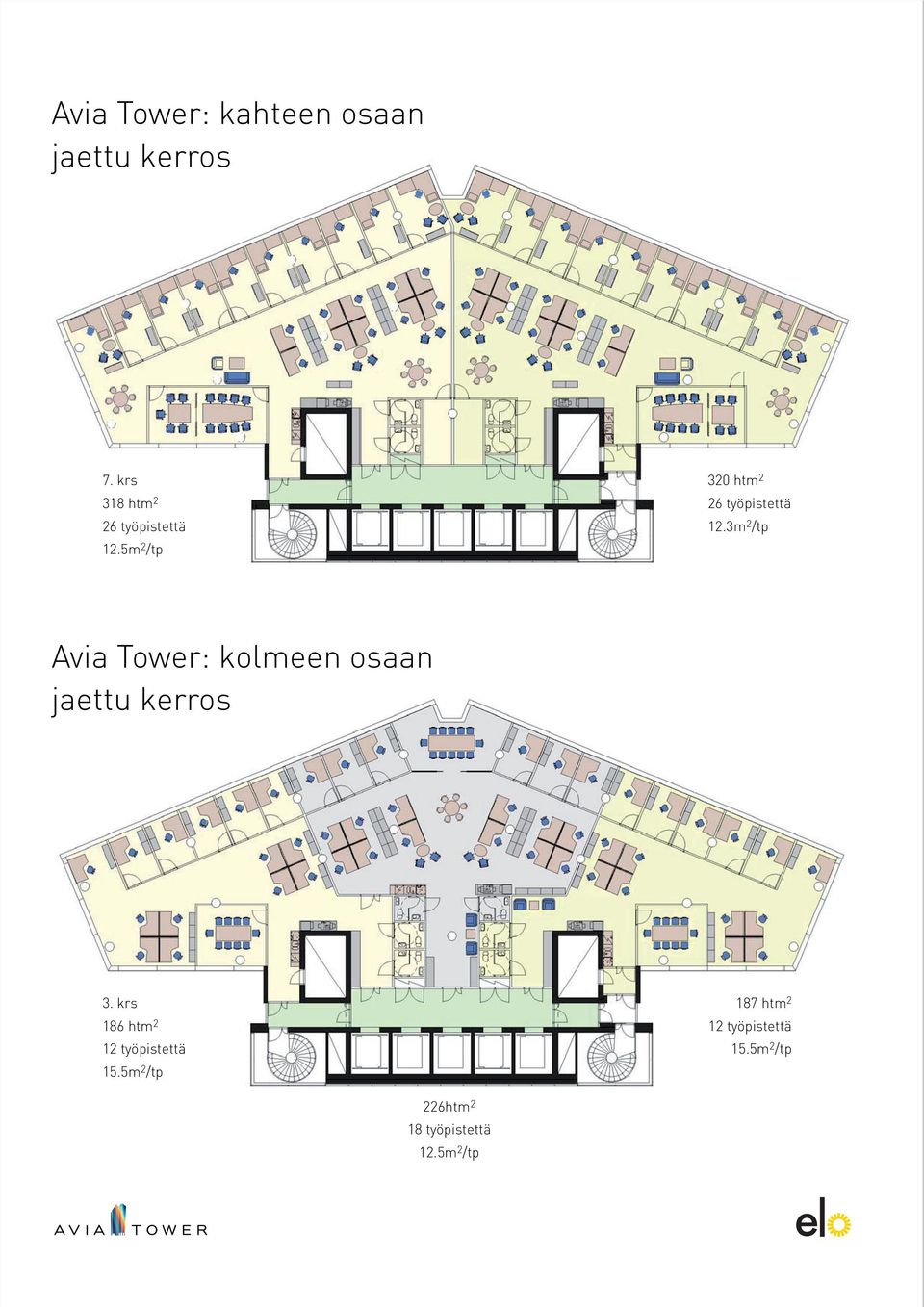 3m 2 /tp Avia Tower: kolmeen osaan jaettu kerros 3.