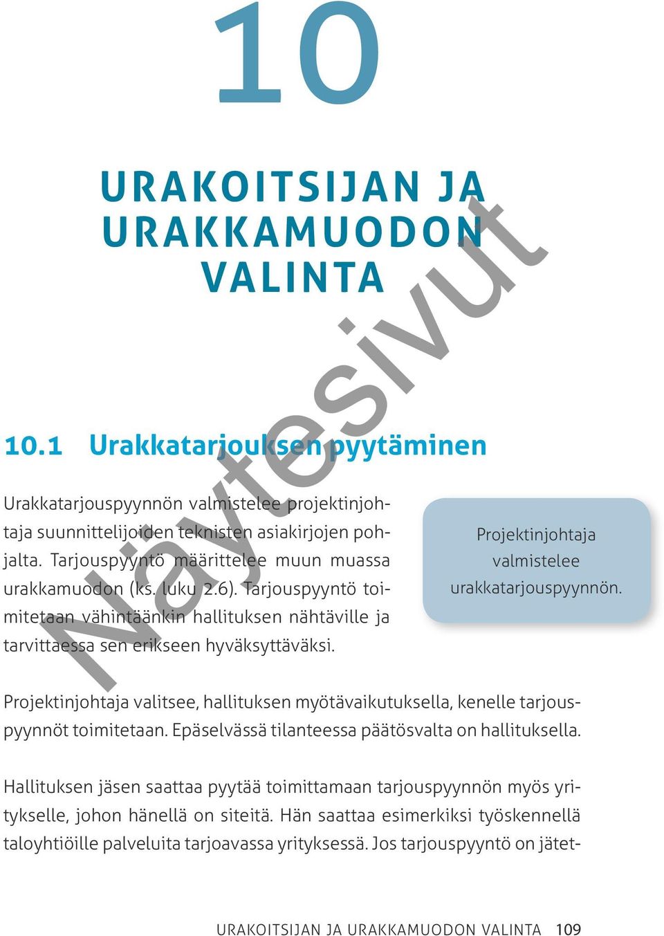 Projektinjohtaja valmistelee urakkatarjouspyynnön. Projektinjohtaja valitsee, hallituksen myötävaikutuksella, kenelle tarjouspyynnöt toimitetaan. Epäselvässä tilanteessa päätösvalta on hallituksella.