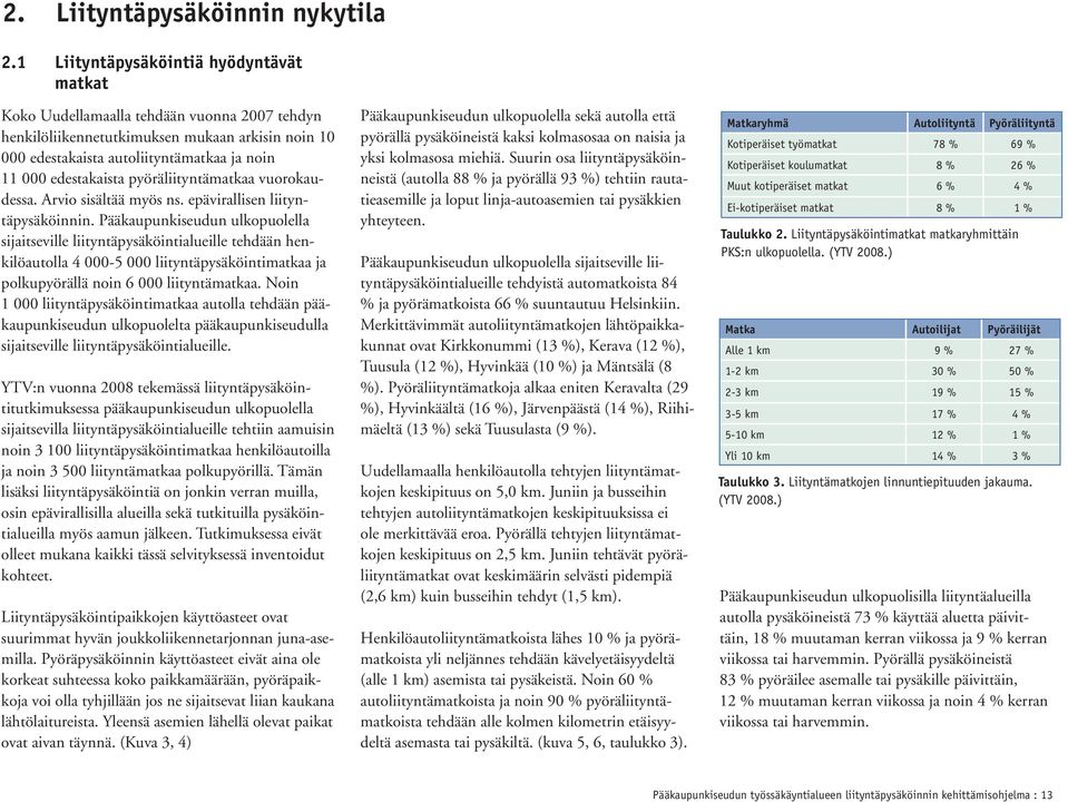 edestakaista pyöräliityntämatkaa vuorokaudessa. Arvio sisältää myös ns. epävirallisen liityntäpysäköinnin.