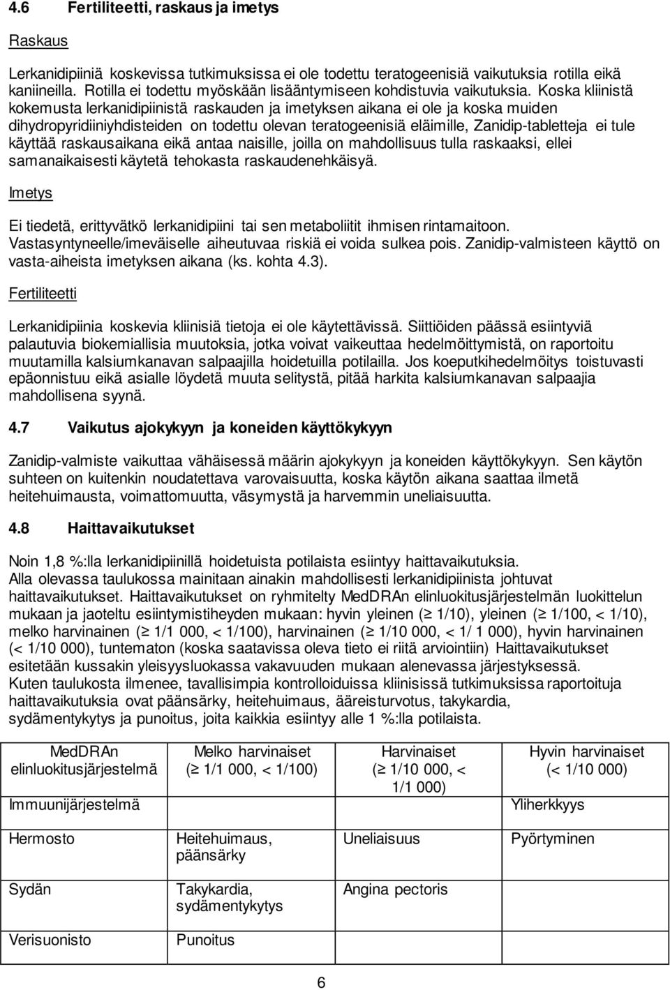 Koska kliinistä kokemusta lerkanidipiinistä raskauden ja imetyksen aikana ei ole ja koska muiden dihydropyridiiniyhdisteiden on todettu olevan teratogeenisiä eläimille, Zanidip-tabletteja ei tule