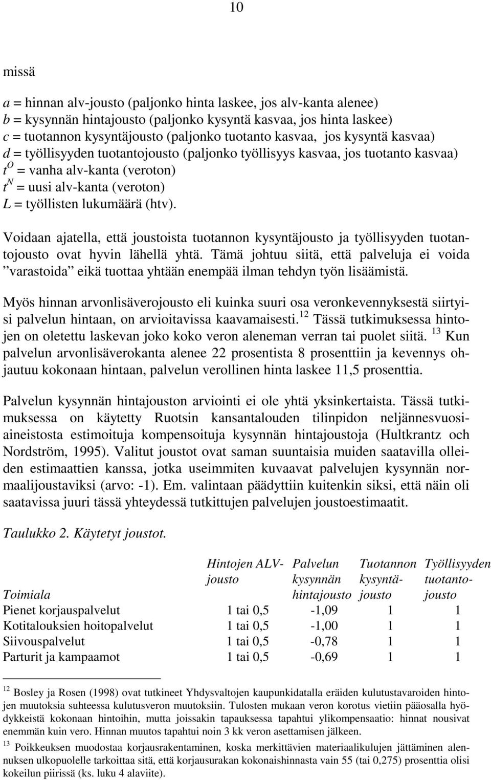 (htv). Voidaan ajatella, että joustoista tuotannon kysyntäjousto ja työllisyyden tuotantojousto ovat hyvin lähellä yhtä.