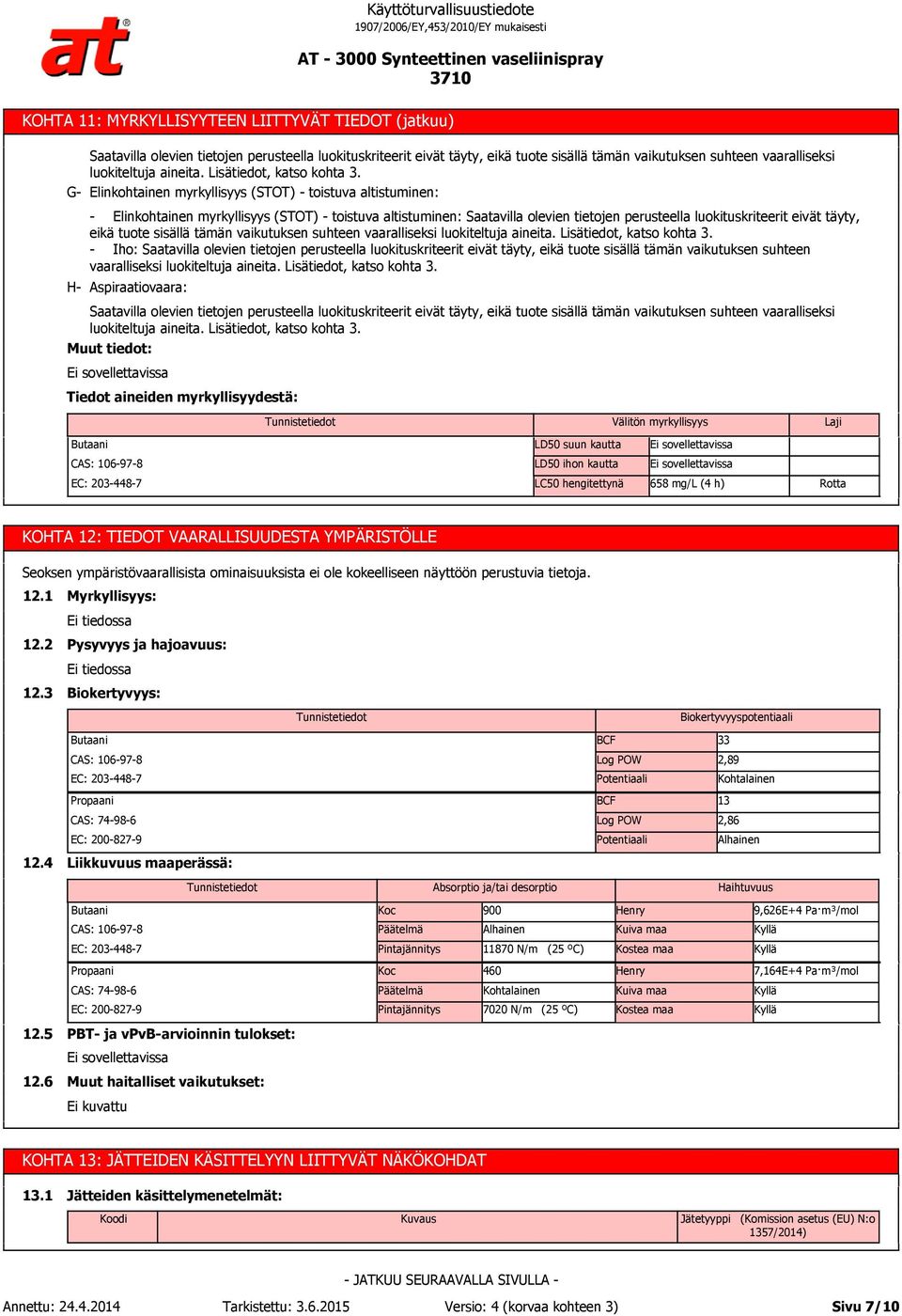 G- Elinkohtainen myrkyllisyys (STOT) - toistuva altistuminen: H- - Elinkohtainen myrkyllisyys (STOT) - toistuva altistuminen: Saatavilla olevien tietojen perusteella luokituskriteerit eivät täyty,