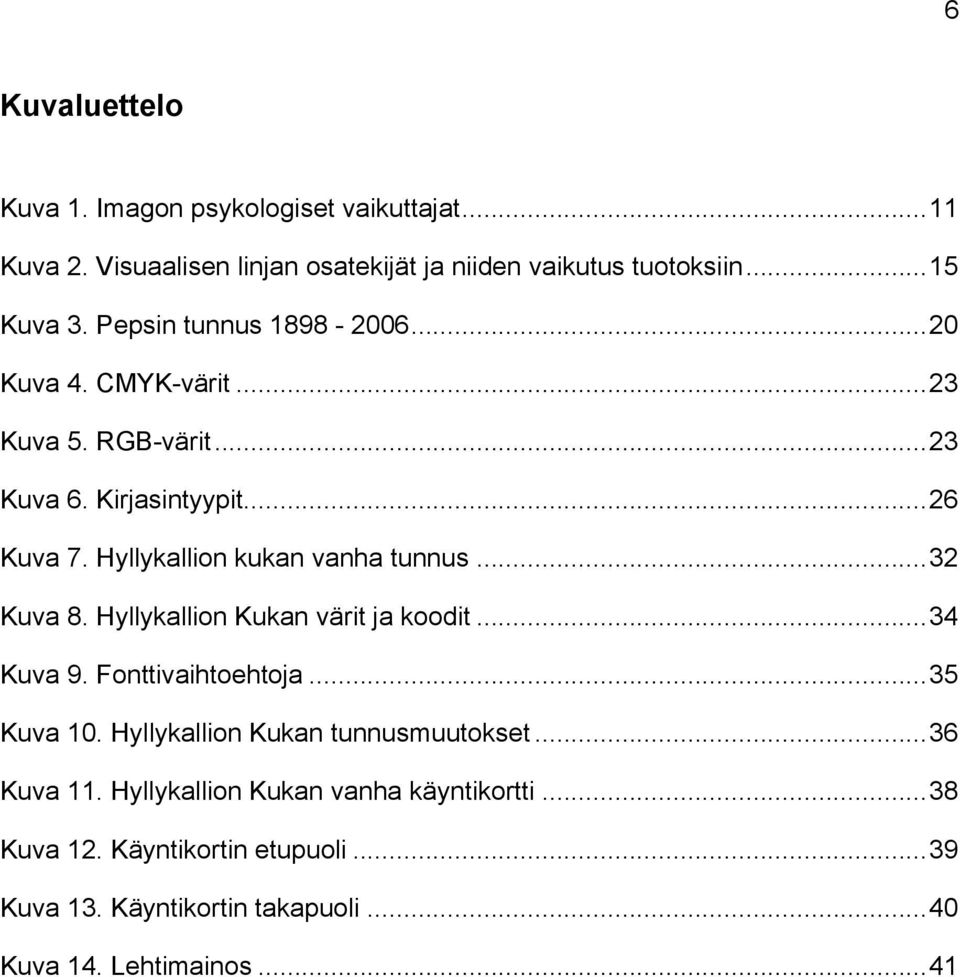 Hyllykallion kukan vanha tunnus... 32 Kuva 8. Hyllykallion Kukan värit ja koodit... 34 Kuva 9. Fonttivaihtoehtoja... 35 Kuva 10.