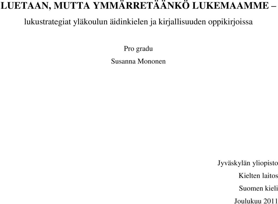 kirjallisuuden oppikirjoissa Pro gradu Susanna