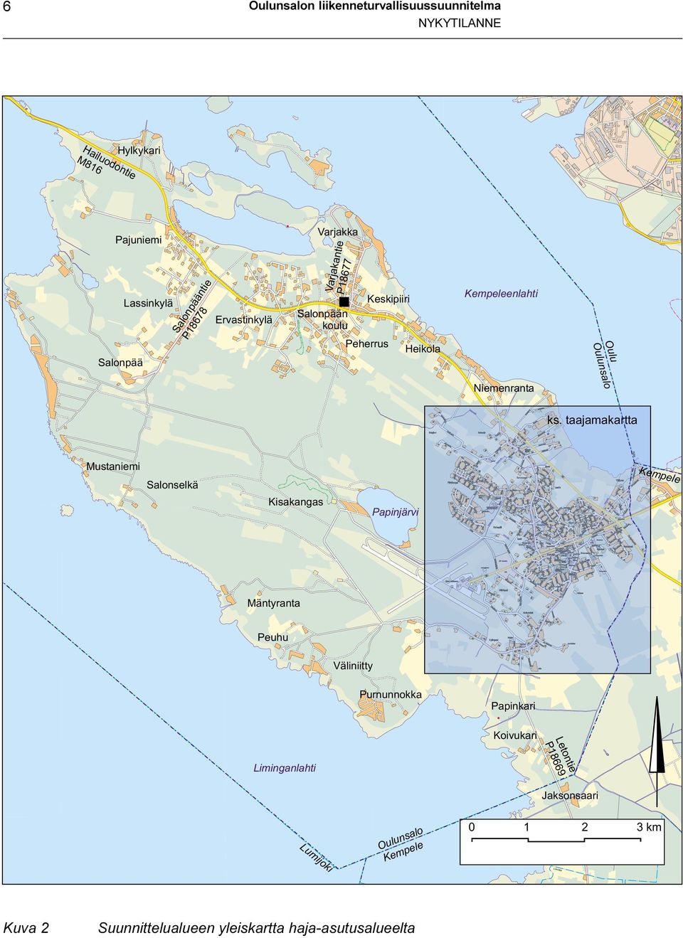 ks. taajamakartta Mustaniemi Kemp Salonselkä Kisakangas Papinjärvi Mäntyranta Peuhu Väliniitty Purnunnokka Papinkari Liminganlahti ie ont