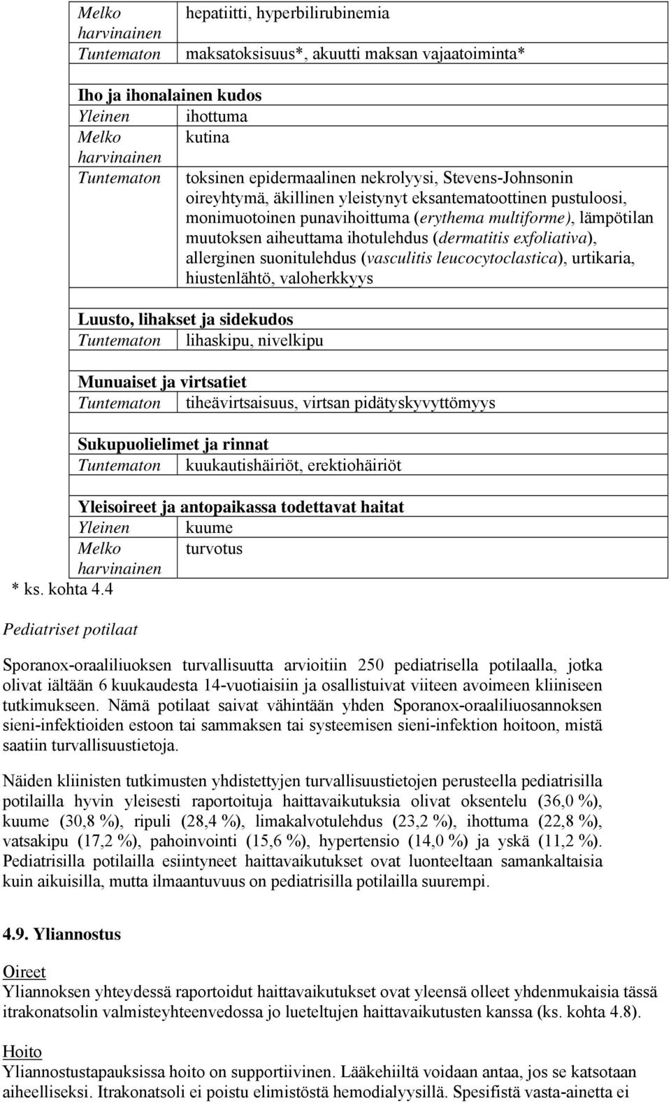 exfoliativa), allerginen suonitulehdus (vasculitis leucocytoclastica), urtikaria, hiustenlähtö, valoherkkyys Luusto, lihakset ja sidekudos Tuntematon lihaskipu, nivelkipu Munuaiset ja virtsatiet