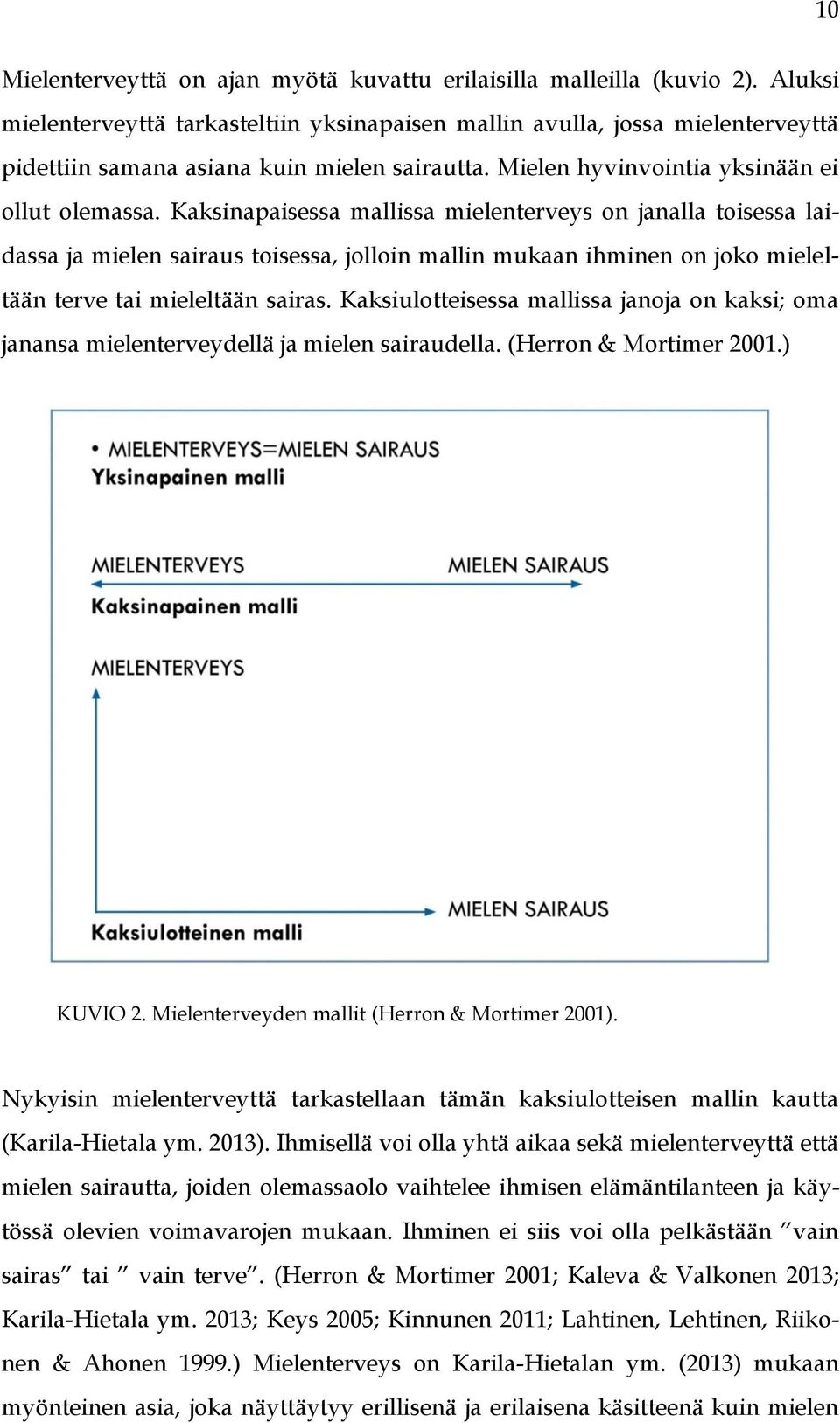 Kaksinapaisessa mallissa mielenterveys on janalla toisessa laidassa ja mielen sairaus toisessa, jolloin mallin mukaan ihminen on joko mieleltään terve tai mieleltään sairas.