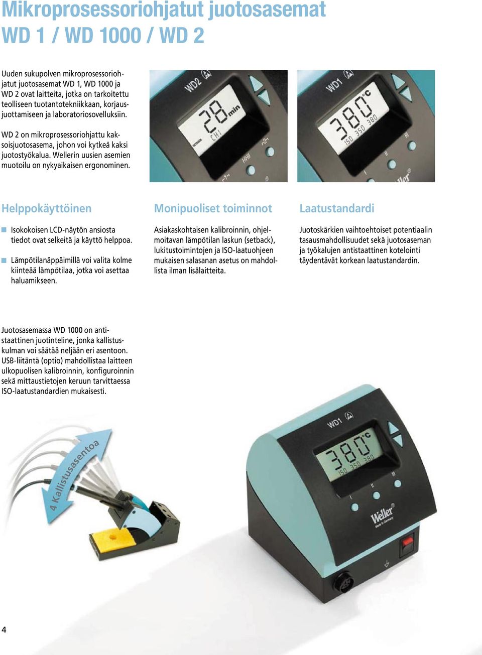 Wellerin uusien asemien muotoilu on nykyaikaisen ergonominen. Helppokäyttöinen Isokokoisen LCD-näytön ansiosta tiedot ovat selkeitä ja käyttö helppoa.