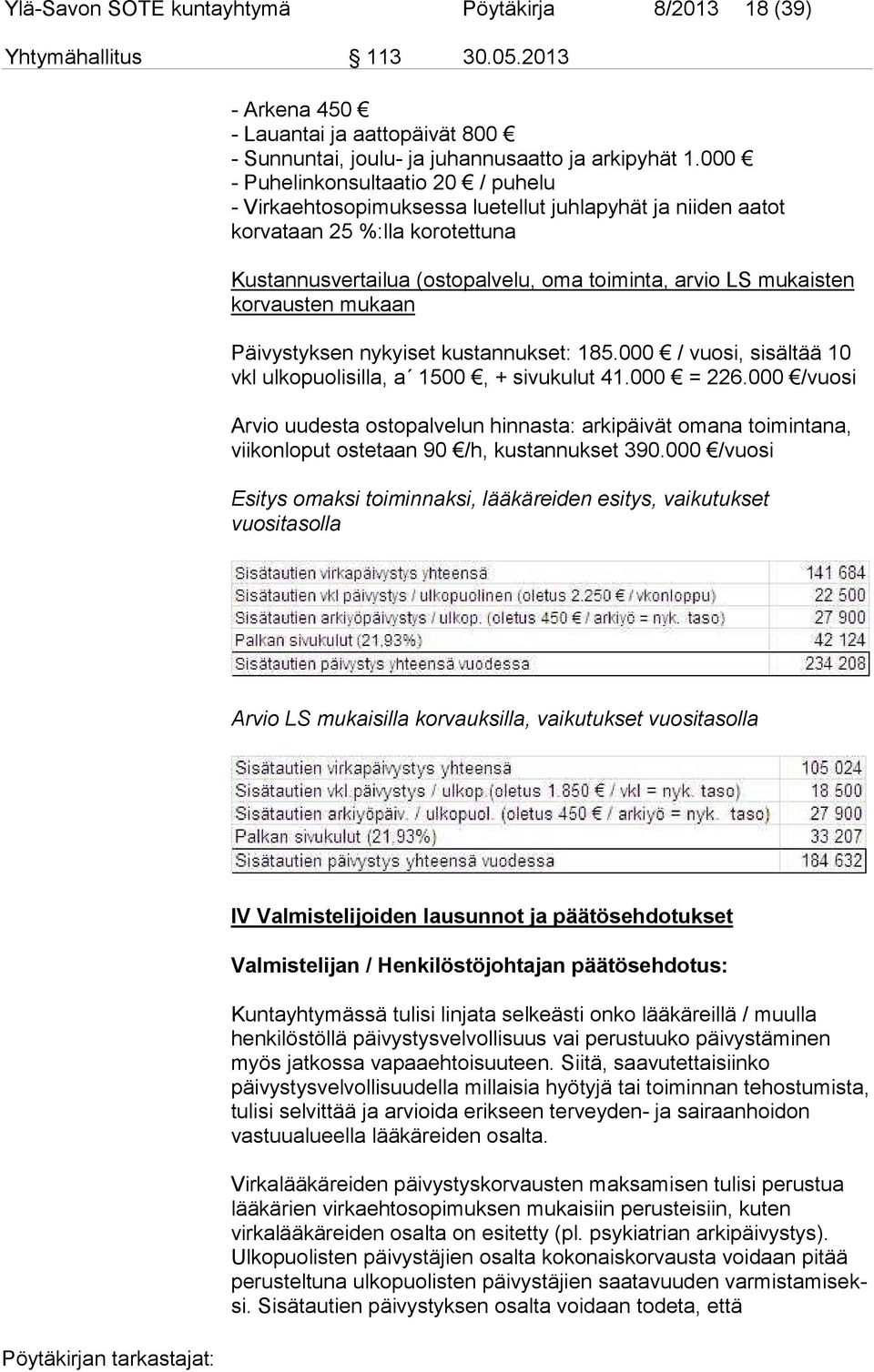 korvausten mukaan Päivystyksen nykyiset kustannukset: 185.000 / vuosi, sisältää 10 vkl ulkopuolisilla, a 1500, + sivukulut 41.000 = 226.