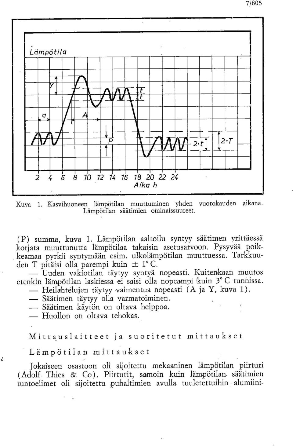 ulkolämpötilan muuttuessa. Tarkkuuden T pitäisi olla parempi kuin ±_ 1 C. Uuden vakiotilan täytyy syntyä nopeasti.