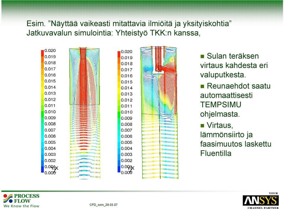 virtaus kahdesta eri valuputkesta.