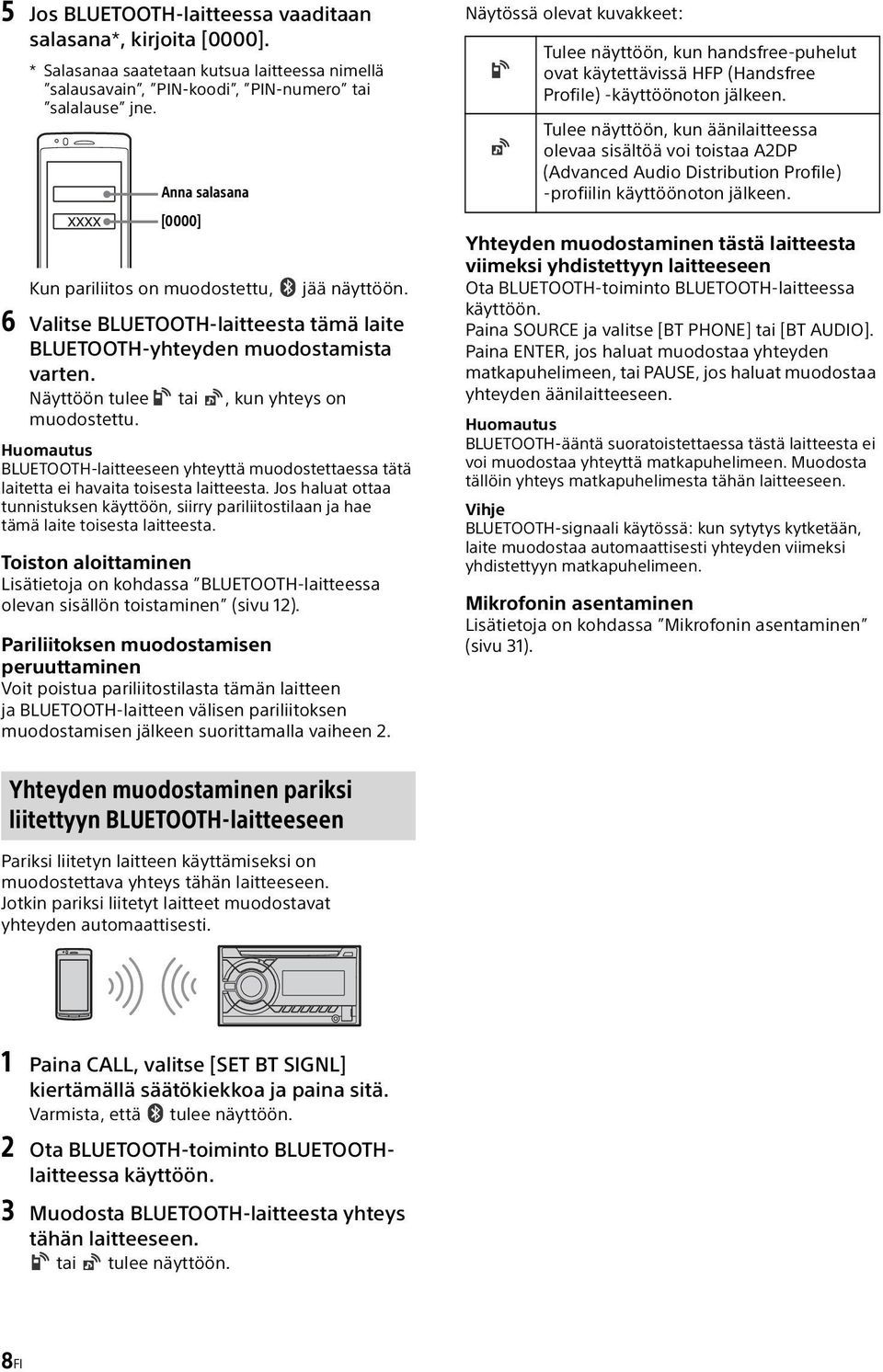 Huomautus BLUETOOTH-laitteeseen yhteyttä muodostettaessa tätä laitetta ei havaita toisesta laitteesta.