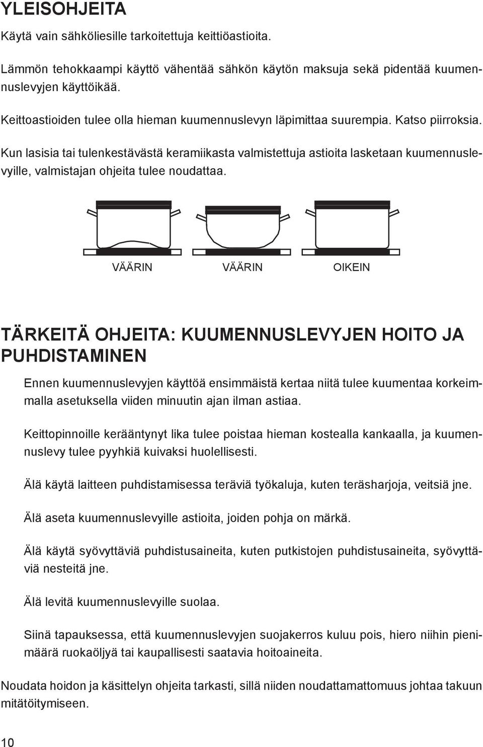 Kun lasisia tai tulenkestävästä keramiikasta valmistettuja astioita lasketaan kuumennuslevyille, valmistajan ohjeita tulee noudattaa.