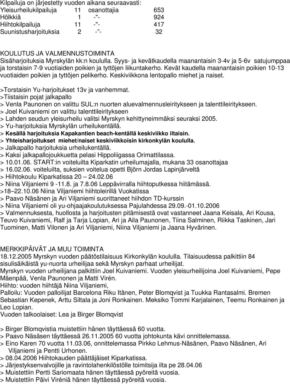 Kevät kaudella maanantaisin poikien 10-13 vuotiaiden poikien ja tyttöjen pelikerho. Keskiviikkona lentopallo miehet ja naiset. >Torstaisin Yu-harjoitukset 13v ja vanhemmat.