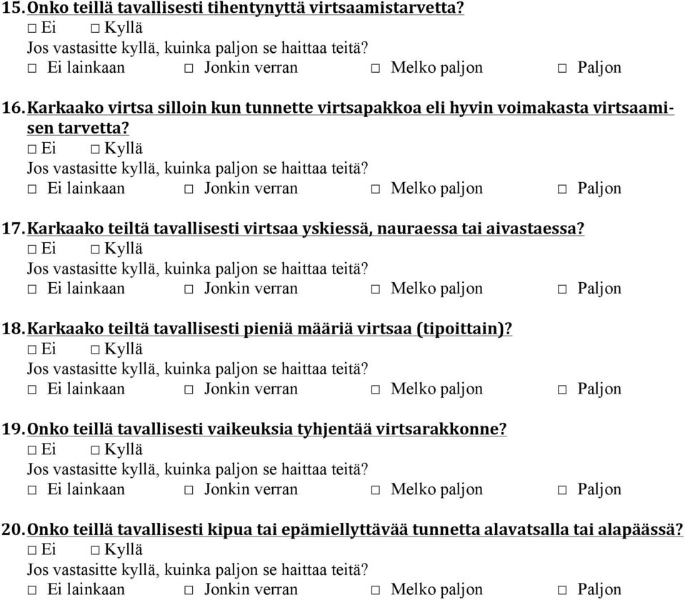 Karkaako teiltä tavallisesti virtsaa yskiessä, nauraessa tai aivastaessa? 18.