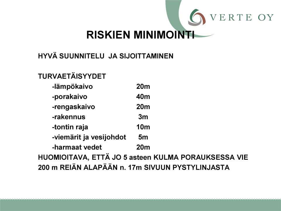 raja 10m -viemärit ja vesijohdot 5m -harmaat vedet 20m HUOMIOITAVA, ETTÄ