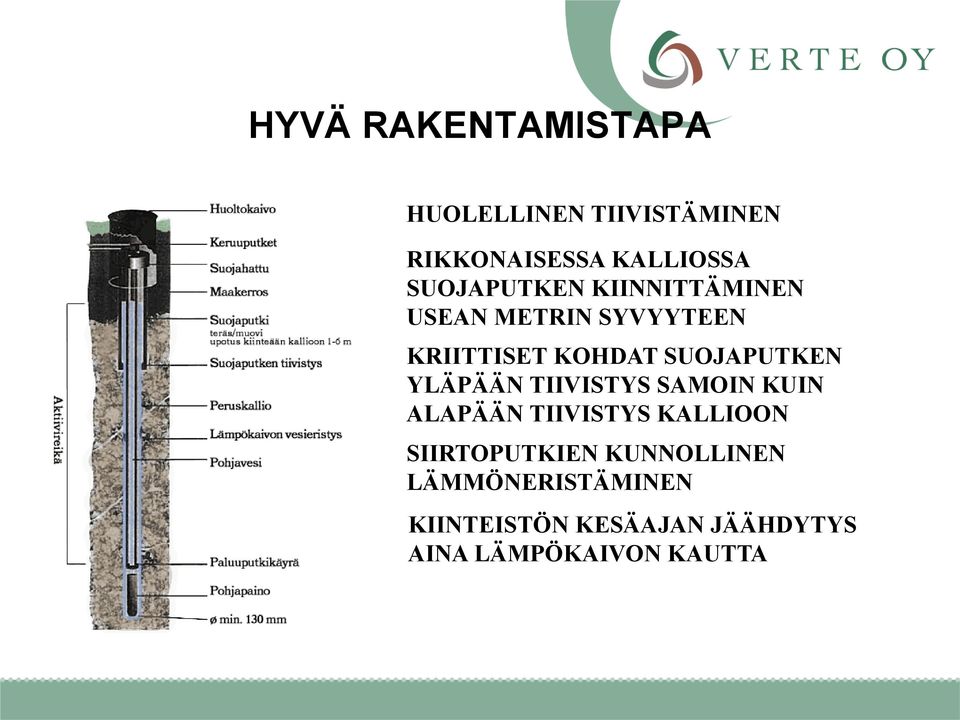 SUOJAPUTKEN YLÄPÄÄN TIIVISTYS SAMOIN KUIN ALAPÄÄN TIIVISTYS KALLIOON