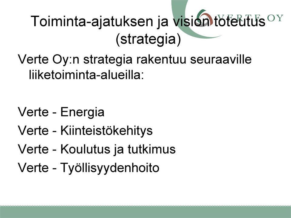 liiketoiminta-alueilla: Verte - Energia Verte -