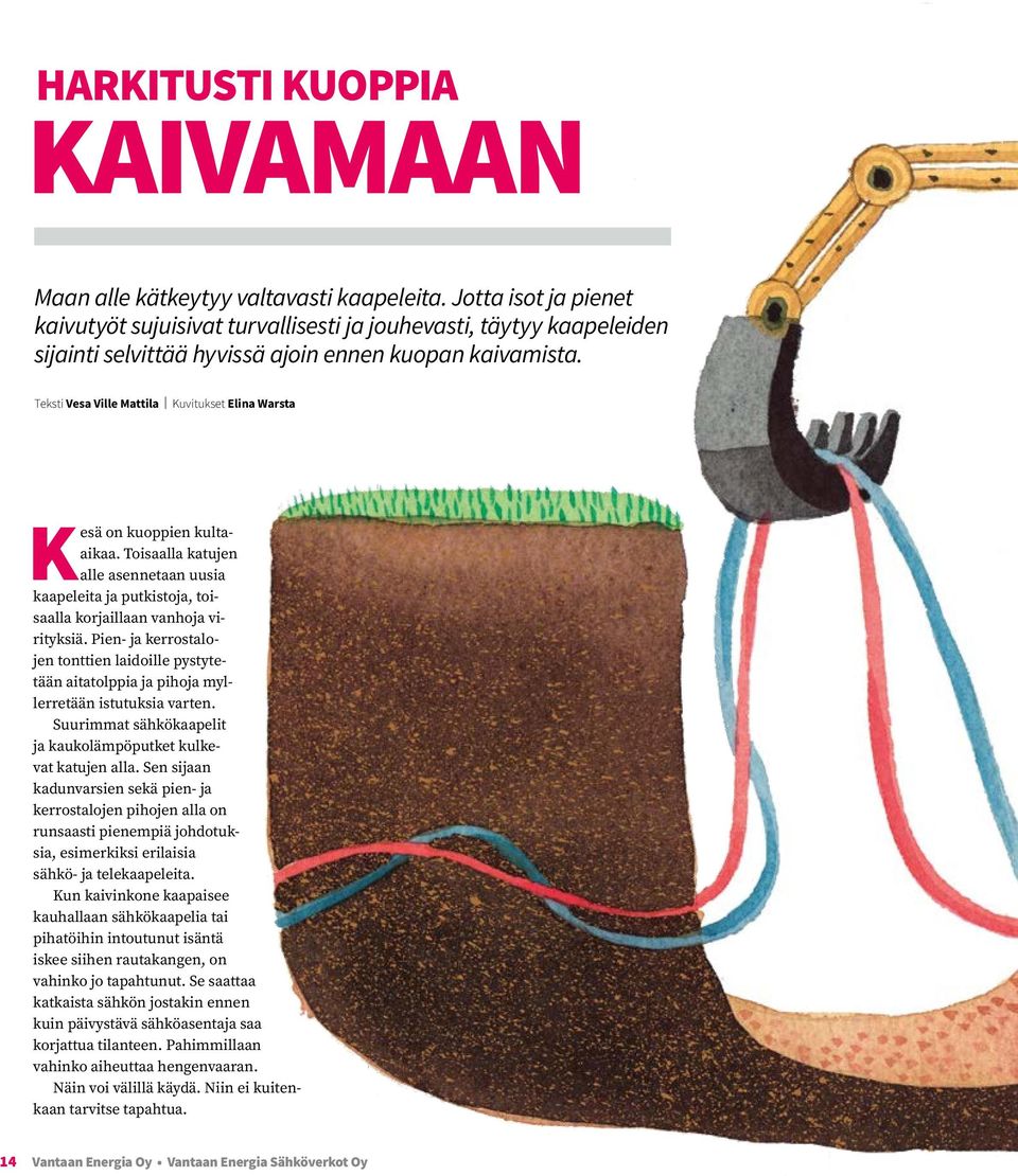 Teksti Vesa Ville Mattila Kuvitukset Elina Warsta Kesä on kuoppien kultaaikaa. Toisaalla katujen alle asennetaan uusia kaapeleita ja putkistoja, toisaalla korjaillaan vanhoja virityksiä.