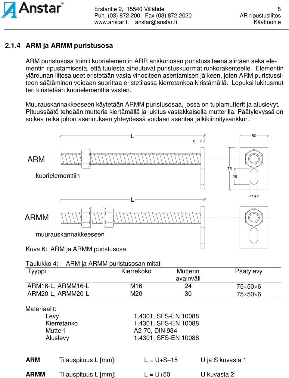 4 RM ja RMM puristusosa RM puristusosa toimii kuorielementin RR ankkuriosan puristussiteenä siirtäen sekä elementin ripustamisesta, että tuulesta aiheutuvat puristuskuormat runkorakenteelle.