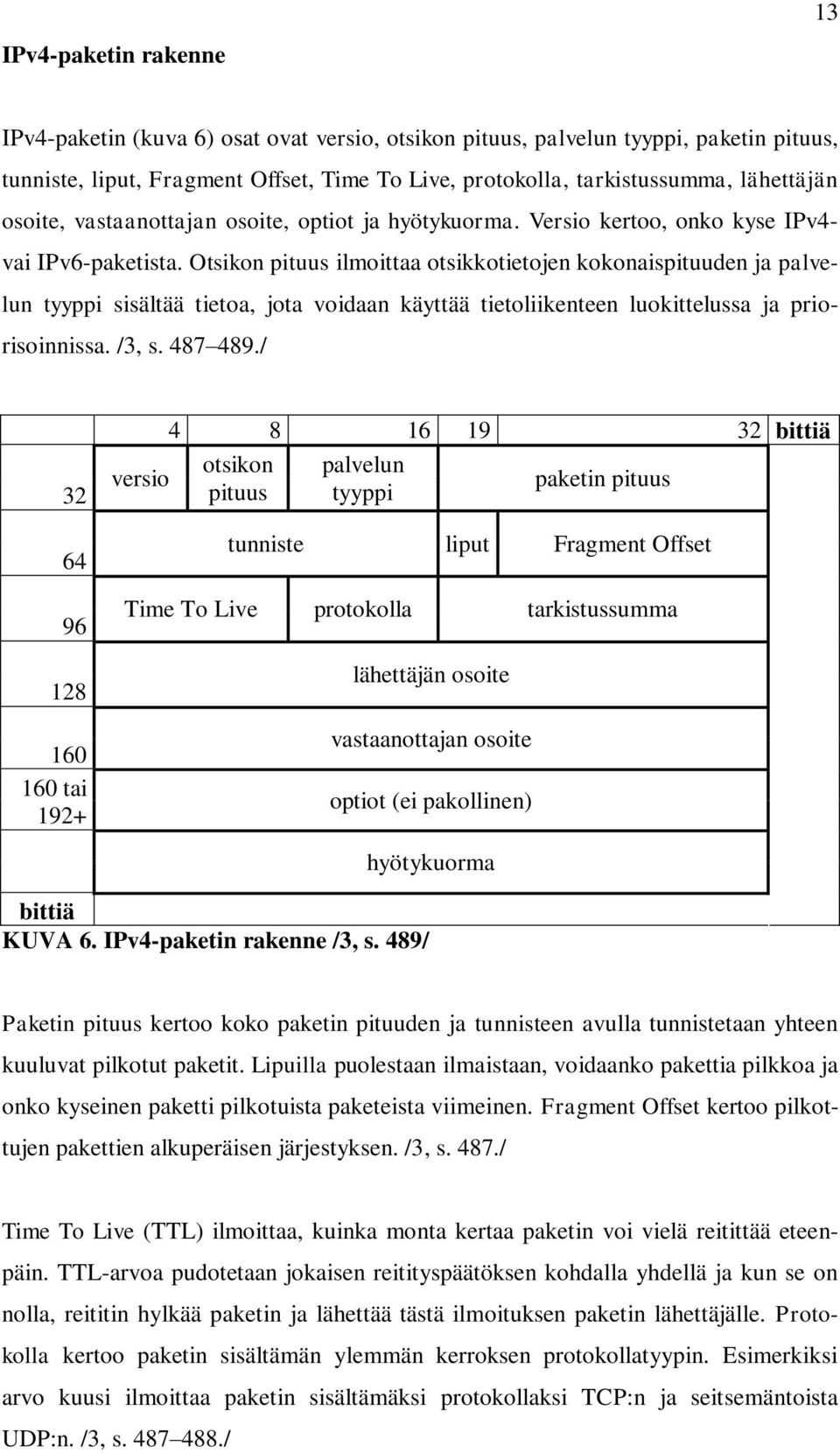 Otsikon pituus ilmoittaa otsikkotietojen kokonaispituuden ja palvelun tyyppi sisältää tietoa, jota voidaan käyttää tietoliikenteen luokittelussa ja priorisoinnissa. /3, s. 487 489.