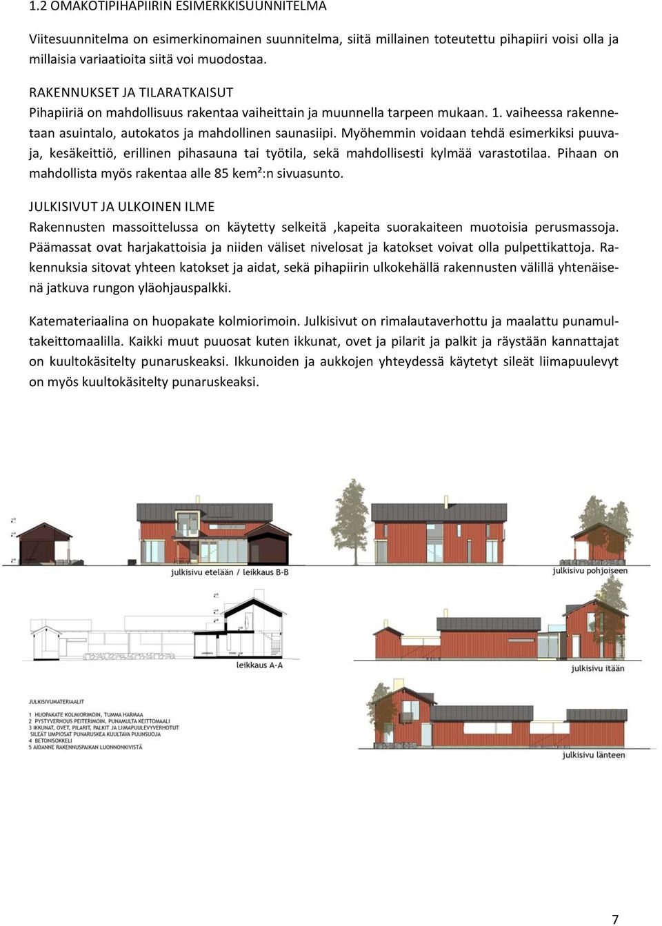 Myöhemmin voidaan tehdä esimerkiksi puuvaja, kesäkeittiö, erillinen pihasauna tai työtila, sekä mahdollisesti kylmää varastotilaa. Pihaan on mahdollista myös rakentaa alle 85 kem²:n sivuasunto.